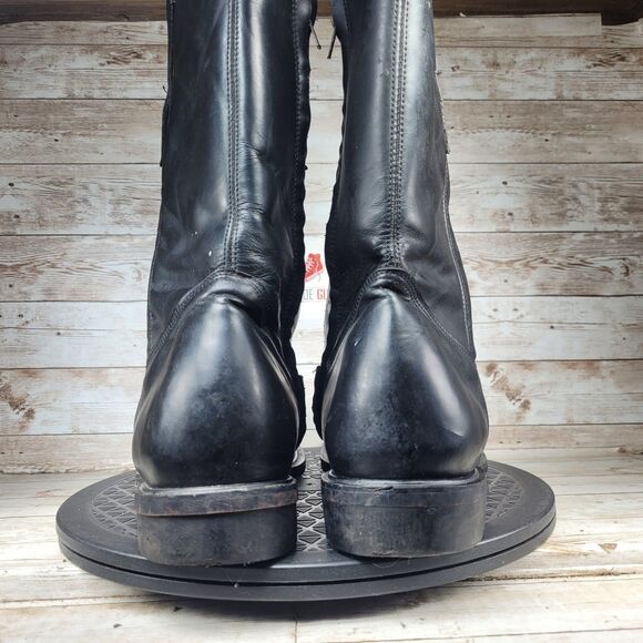 Vintage Men\'s Size 10 Western Cowboy Boots Black Leather Mid Calf Side Zip Biker main image 6